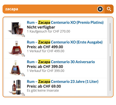 Rum Schnellsuche für Zacapa